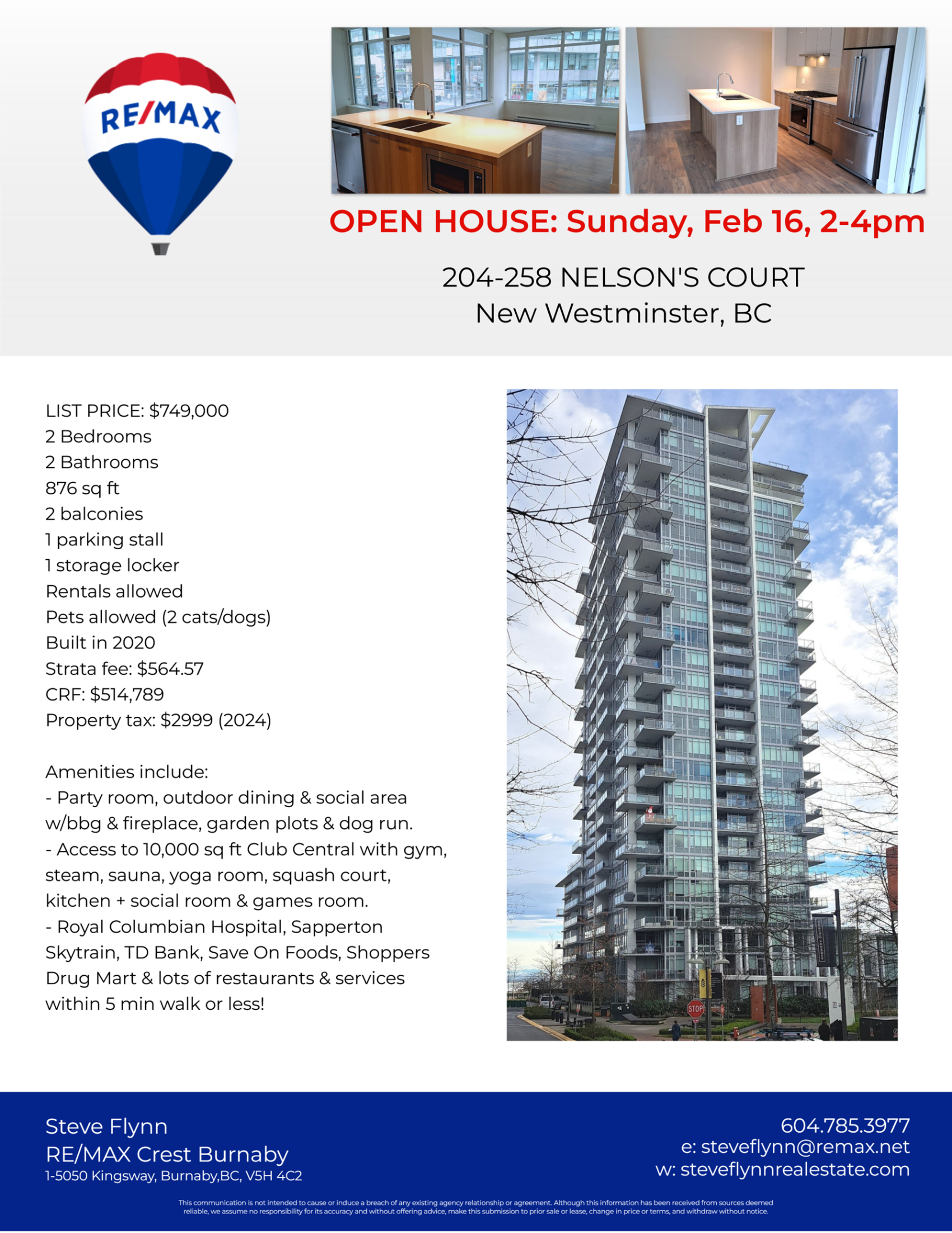 Open House today at 204-258 NELSON'S Court in New Westminster, 2:00PM - 4:00PM!
