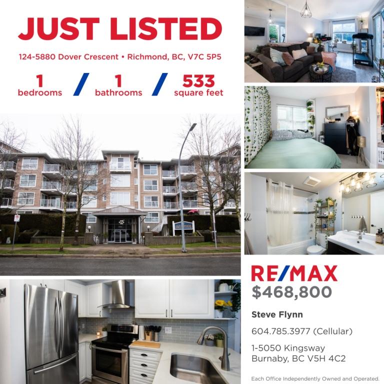 JUST LISTED: 124-5880 DOVER Crescent at $468,800